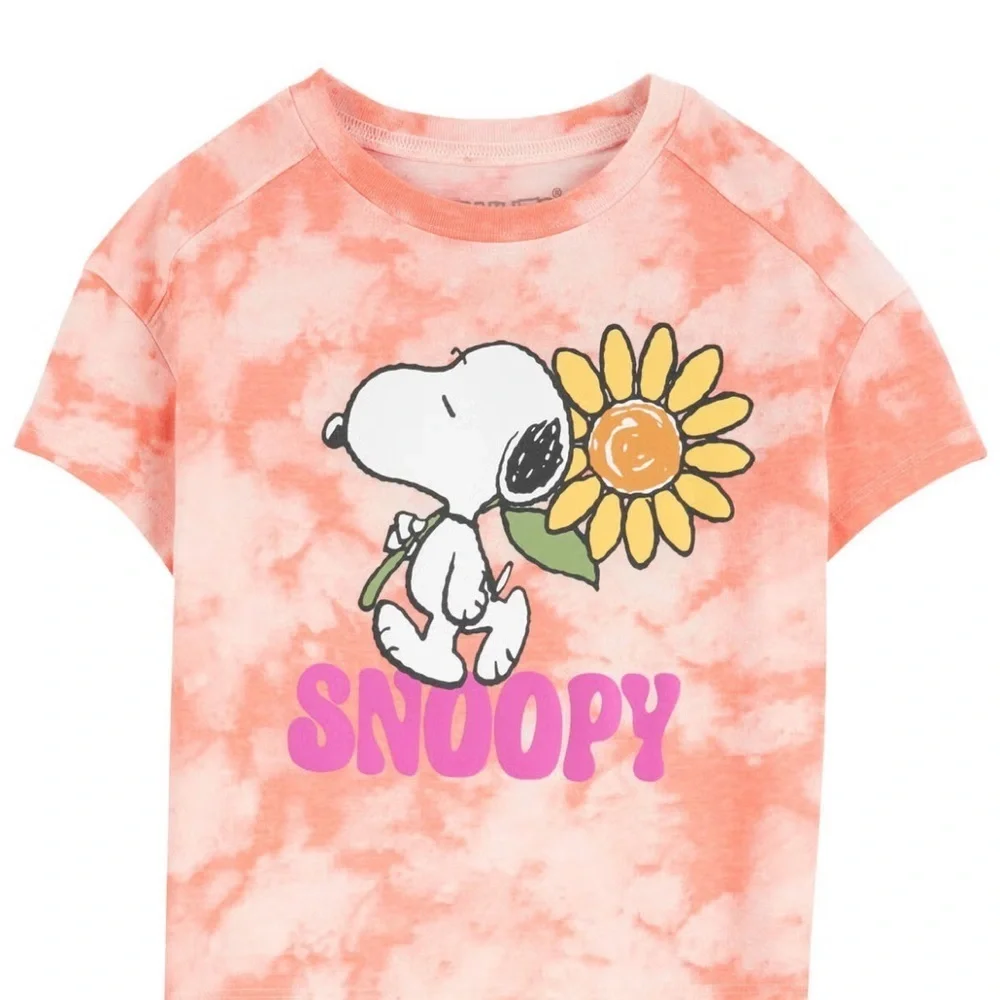 Snoopy with Sunflower Boxy Fit Graphic Tee Peach Acid Wash size 5 Spellout